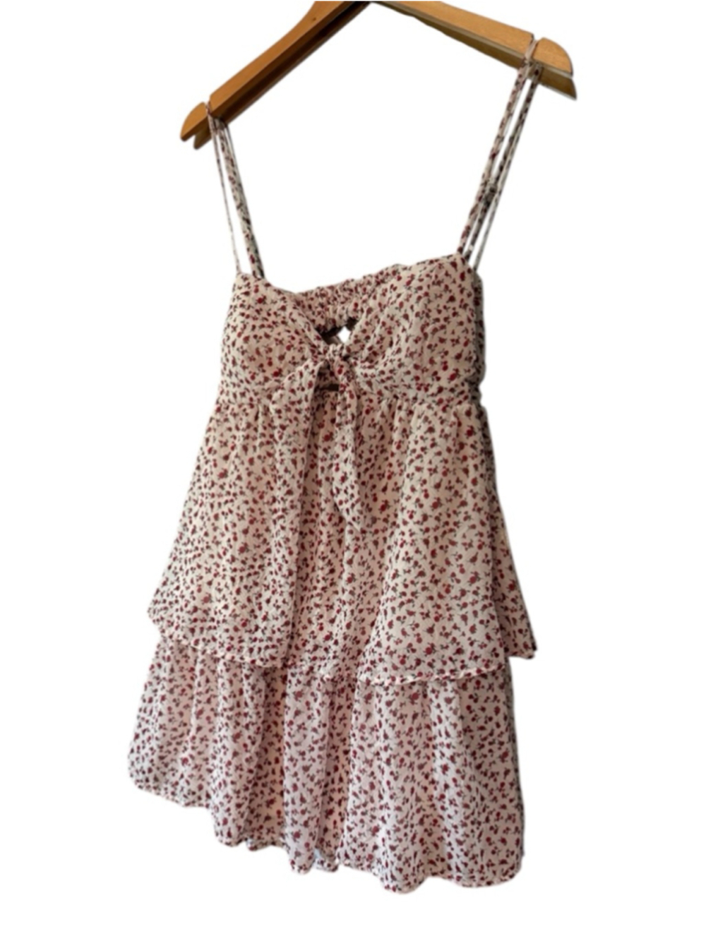 Speechless White Red Floral Tiered Mini Dress Large